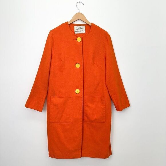 Bill Atkinson Glen of Michigan Women’s Orange Yellow  Button Mod A-line Coat - Picture 1 of 15